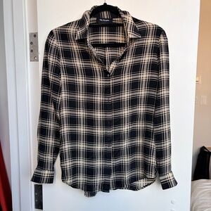 The Kooples 100% Silk Plaid Button-Down Shirt | Black & White | Size XXS